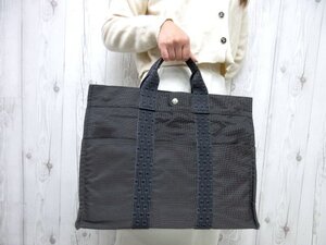 極美品 鍵 カデナ有り HERMES エルメス エールラインMM トートバッグ ハンドバッグ バッグ キャンバス グレー A4収納可 メンズ 78884