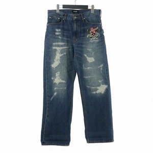 エクストララージ X-LARGE エドハーディー ED HARDY CRASH DENIM PANTS 刺?デニムパンツ ダメージジーンズ 34 インディゴ