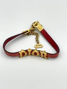 ■H84623:Christian Dior ディオール ブレスレット 赤 革 レザー ゴールド金具 中古