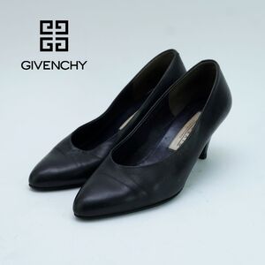 GIVENCHY ジバンシィ 36 23.0 パンプス ヒール アーモンドトゥ レザー 黒 ブラック 冠婚葬祭/QC27