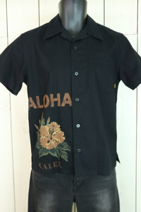 【超美品】☆CALEE　キャリー：ALOHA　プリント　半袖　オープンシャツ　Ｓ　アロハ/ハワイアン/ハイビスカス/花柄/開襟/ブラック