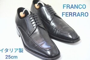 定価3万円 ヒールの減り少なめ 100円スタート！【FRANCO FERRARO】フランコフェラーロ 紳士靴 イタリア製 Uチップ ブラック 牛革 25cm