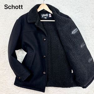 【美品超希少XXL】 Schott ショット メンズ Pコート ピーコート ジャケット アウター ボア 肉厚 メルトンウール くるみ釦 ブラック USA製