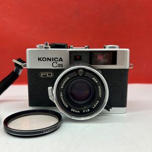 ♪ 防湿庫保管品 KONICA C35 FD レンジファインダー フィルムカメラ HEXANON 38mm F1.8 LENS 動作確認済 シャッター、露出計OK コニカ