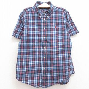 古着 ラルフローレン 半袖 ブランド シャツ キッズ ボーイズ 子供服 ワンポイントロゴ コットン ボタンダウン 紺他 ネイビー