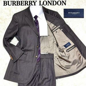 ◎極美品！◎ ホースマーク裏地 BURBERRY LONDON バーバリーロンドン スーツ ダークグレー ストライプ ビジネス 