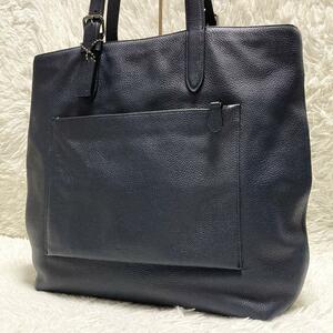 1円★未使用級/A4◎★ コーチ COACH トートバッグ ハンドバッグ メトロポリタン ビジネス ソフト レザー シボ革 ネイビー メンズ 32248