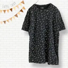 S5281 ZARA ザラ♡メンズ　Tシャツ　クルーネック　半袖　総柄　ブラック