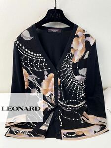 C24 現行モデル【極上カシミヤシルク】超美品●LEONARD●高級カーディガン ジャケット花柄プリント　レオナール レディース 日本製 40 L