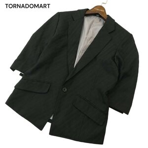 TORNADOMART トルネードマート 春夏 総裏 ストライプ★ 7分袖 1B アンコン テーラード ジャケット Sz.M　メンズ 黒 日本製　A4T05056_5#M