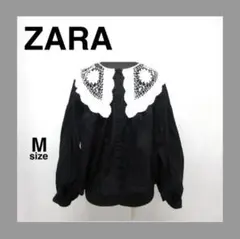 ZARA ザラ M 美品　首元レース　ブラウス ２way ドロップショルダー