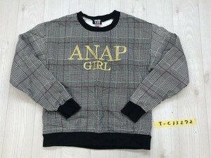 ANAP GIRL アナップ キッズ ロゴ刺繍 グレンチェック トレーナー M 白黒赤