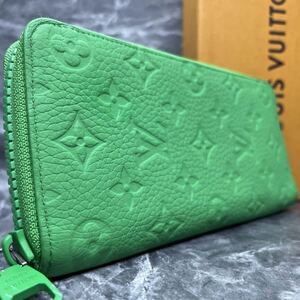 1円■ 美品/希少色■ ルイヴィトン LOUIS VUITTON ヴェルティカル 長財布 ラウンド モノグラム トリヨン レザー メンズ 緑 グリーン 現行