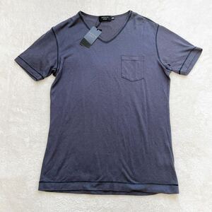 【未使用タグ付き/希少L】EPOCA UOMO エポカウォモ 半袖 Tシャツ Vネック 無地 ワンポイントロゴ チャコールグレー 大きいサイズ 48 L相当