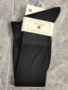 ナイガイ 最高級 SUPERIOR スーペリオール 薄手 ビジネス ハイソックス 25cm 日本製 海島綿 ロングホーズ ソックス 靴下 シースルー 黒