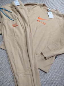 新品 定価22000 NIKE AIR刺繍 スウェット セットアップ ベージュ XL ナイキ 上下 ナイキ メンズ パーカー パンツ ビッグシルエット