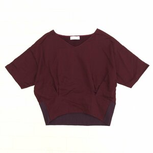 美品 UNITED ARROWS GLR ユナイテッドアローズ Ｖネック スウェット カットソー M相当 ボルドー ワインレッド 日本製 五分袖 トレーナー 女