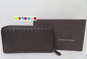 [ＣＯＬＯＵＲＳ]　未使用・保管品■ラウンドファスナー長財布■イントレチャート■ダークブラウン■BOTTEGA VENETA