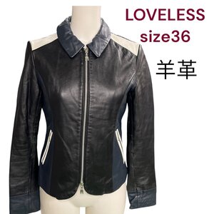 美品　ラブレス　LOVELESS 羊革　ラムレザー　リアルレザー　ジャケット　36、S、7号　　M4L194　黒　ブラック　長袖