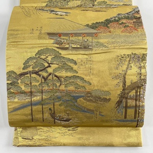 丸帯 美品 逸品 人物 風景 箔 金色 正絹 【中古】