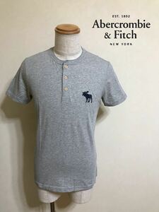 【新品】 Abercrombie & Fitch アバクロンビー&フィッチ ビッグアイコン ヘンリーネック 半袖 Tシャツ サイズS グレー 637368531