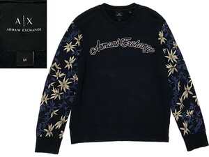 入手困難 アルマーニエクスチェンジ ARMANI EXCHANGE エンボス刺繍トレーナー スウェット 総柄 長袖 AXロゴ メンズ M ネイビー 