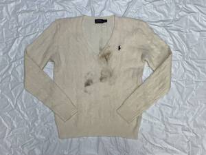 新品 アウトレット A032 Mサイズ レディース メリノウール Vネック セーター polo ralph lauren ポロ ラルフ ローレン cream