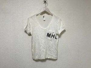 本物マーガレットハウエルMHL MARGARETHOWELLコットンVネックポケットロゴプリント半袖Tシャツレディースアメカジサーフ白日本製2M