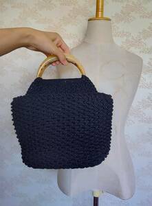 vintage バッグ ハンドバッグ ヴィンテージ ビンテージ bag woven wovenbag 編み あみあみ 編みバッグ ブラック 黒 古着 古着屋 ハンドル