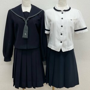 U496/S902(中古)千葉県 市川学園市川中学校 女子制服5点 /旧制服/160A/W63/セーラー/ブラウス/夏冬スカート/タイ/hersheart/濃紺/卒業生品/