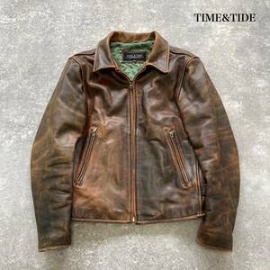 【TIME&TIDE / タイムアンドタイド】ヴィンテージ レザージャケット シングルライダース カウレザー ブラウン 90s 90年代 ヴィンテージ (M)