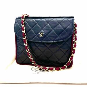 1円 美品 CHANEL シャネル マトラッセ ココマーク ダブル フェイス ラムスキン ミニ チェーン ショルダー バッグ D0550N