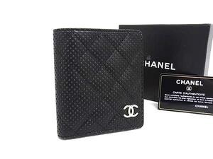 ■新品■未使用■ CHANEL シャネル ココマーク マトラッセ パンチング レザー 二つ折り 財布 ウォレット ブラック系 FB6704