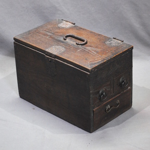 【売切り屋】時代 硯箱 文具箱 持手付き 小箱 木製 和箪笥 整理箱 引出付小箱 旧家蔵出