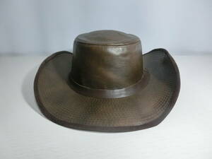 BEAVER HATS ビーバーハット　GENUINE LETHER レザー 本革　CUSTOM MADE IN USA　カスタム USA　こげ茶 サイズM カーボーイ 乗馬 