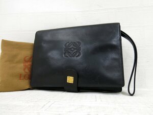 ◆超美品◆LOEWE ロエベ◆アナグラム ロゴ型押し◆カーフ レザー 本革◆クラッチ バッグ◆ブラック ゴールド金具◆フラップ◆A5326