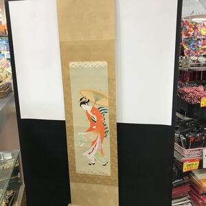 上村松園　美人画　志ぐれ　シルクスクリーン　太巻　掛け軸 中古品　現状品