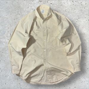 ★ラウンドカラー★ITALIAN FABRICS★JUN 長袖シャツ sizeM ライトベージュ系 ジュン 古着 クリーニング プレス済み USED 1690