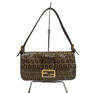 USED FENDI フェンディ ズッカ柄 マンマバケット ハンドバッグ エナメル ブラウン系 ゴールド金具 ズッキーノ ショルダーバッグ