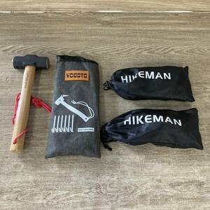 美品 3点セット ハンマー ＆ ペグ ｘ 10 ＆ ロープ キャプテンスタッグ yogoto HIKEMAN テント タープ ハンマー ペグ キャンプ tmc02056796