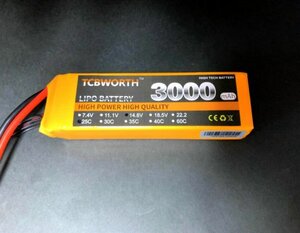 新品◆ TCB 3000mAh 4セル 14.8V 25C-50C リポ バッテリー XT60