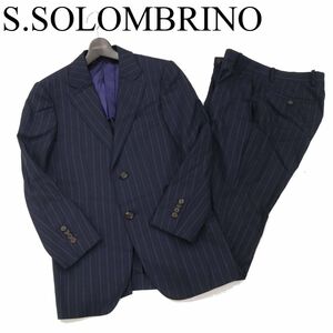 S.SOLOMBRINO サルバトーレ ソロンブリーノ 春夏 背抜き★ ストライプ セットアップ スーツ Sz.44R-19-74　メンズ ネイビー　I3T00675_7#M