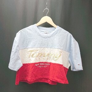 ◇ TOMMYJEANS トミージーンズ クルーネック ブランドロゴタグ 半袖 Ｔシャツ サイズM ライトブルー レディース E