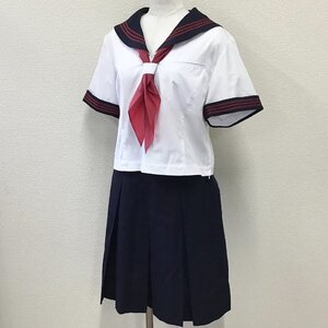 O921/(中古)東京都 帝京大学中学校 女子制服3点 /半袖セーラー:7/夏スカート:W75/スカーフ/赤3本/GREEN MATE/Matsuya Ginza/学生服/高校