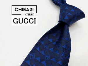 【超美品】GUCCI　グッチ　Gロゴ＆チェック柄 ネクタイ 3本以上 送料無料 メンズ ネイビー　0201220