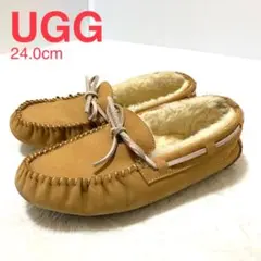 UGG スエード シューズ モカシン 24.0cm ベージュ ローファー ファー