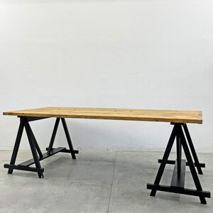 〓 古材×木製馬脚 アトリエテーブル 作業台 スギ材 無垢集成材 ダイニングテーブル ワークテーブル W220