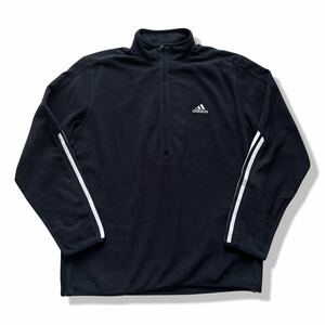 90s adidas(アディダス) ハーフジップ フリースジャケット L ブラック パフォーマンスロゴ 万国旗タグ プルオーバー トレーナー ジャージ