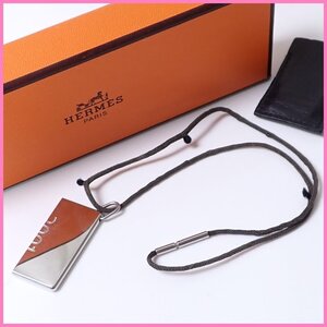 ★Hermes/エルメス シンボルプレート2001 チョーカー 片方のみ 全長約42cm/シルバー/カーキ系/アクセサリー/外箱・カバー付き&2042000022