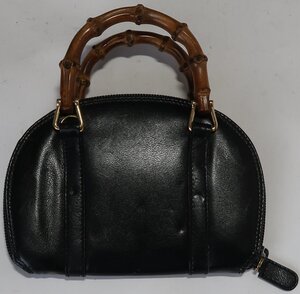 GUCCI, ポーチ, バンブー, ブラック, レザー,中古